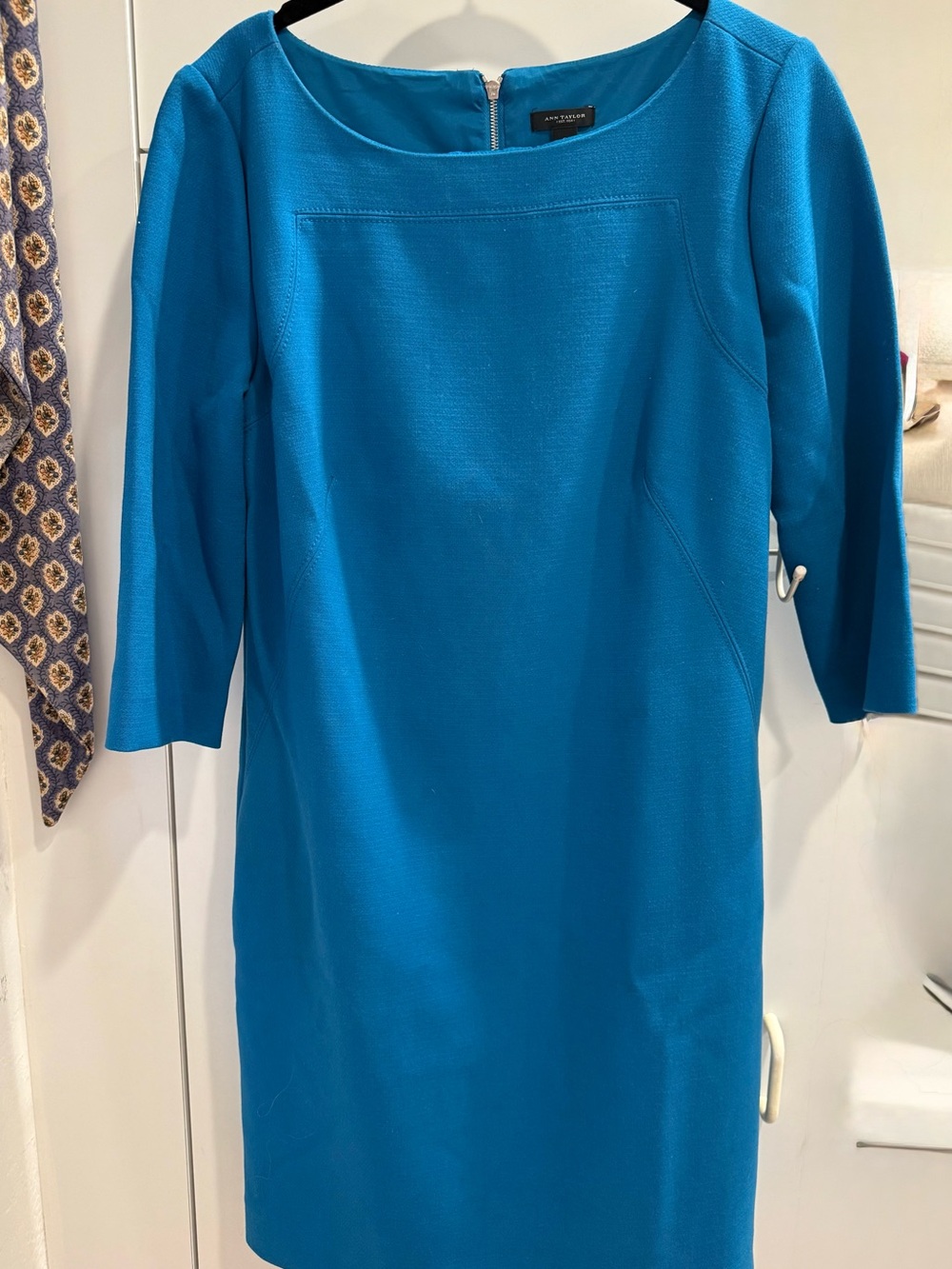 Ann Taylor Teal-Blue Long Sleeve Sheath Dress